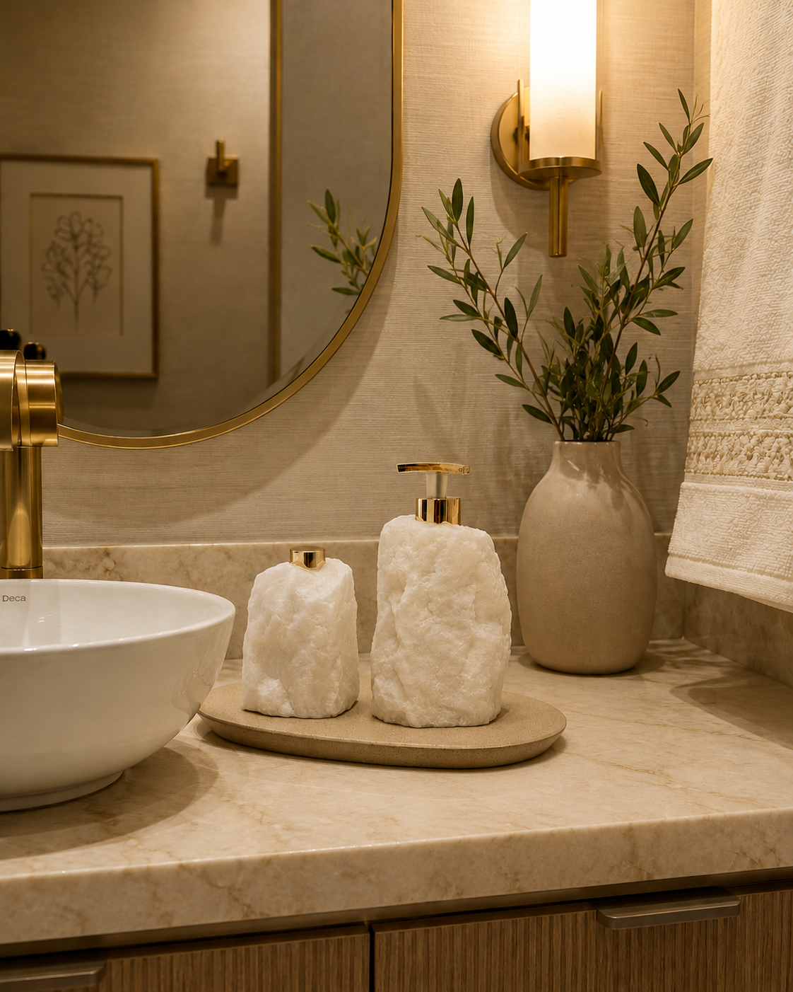 Kit Para Banheiro/Lavabo em Pedra Natural - Saboneteira e Difusor.