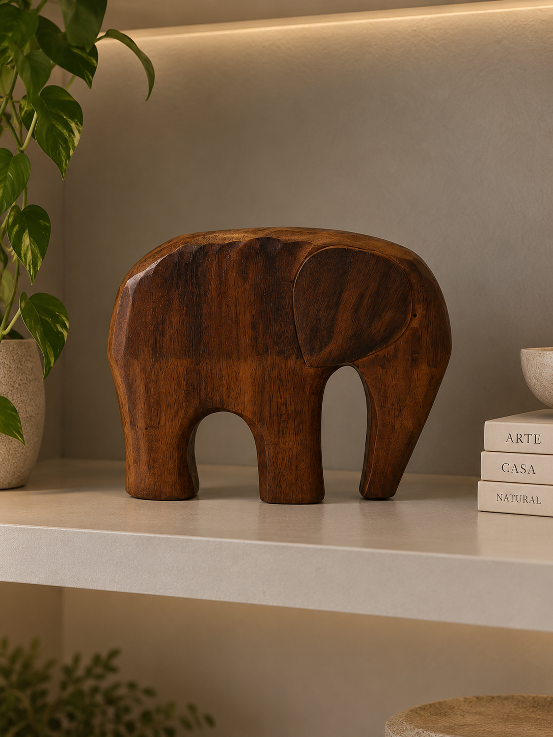 Escultura Elefante Decorativo em Madeira G