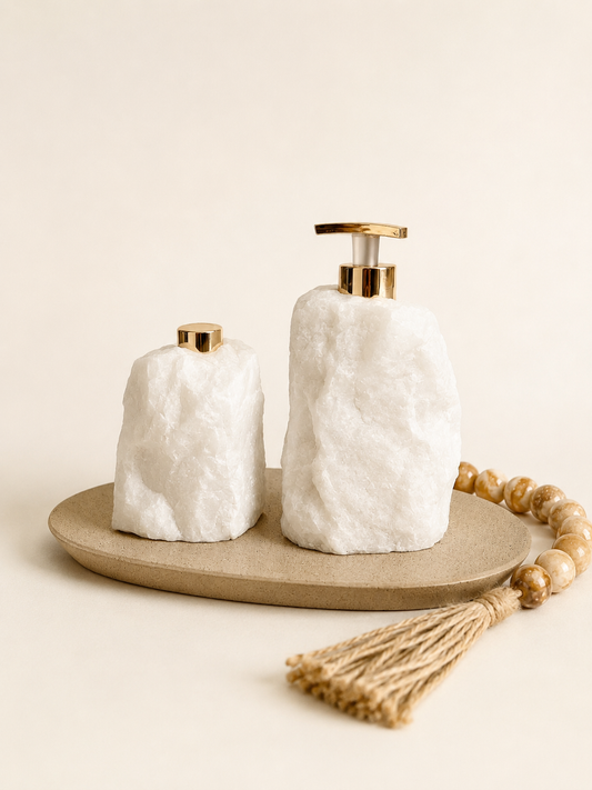 Kit Para Banheiro/Lavabo em Pedra Natural - Saboneteira e Difusor.