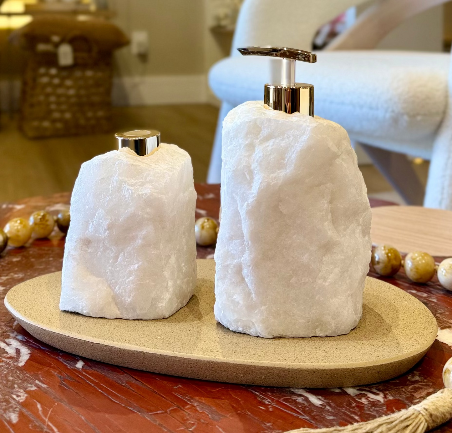Kit Para Banheiro/Lavabo em Pedra Natural - Saboneteira e Difusor.